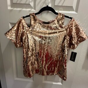 INC International Concepts Gold Sequin Cutout Blouse